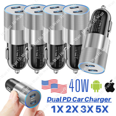 For iPhone 14 13 12 11 Pro Max 8 7 Dual PD Car Charger 40W Fast Charging Adapter