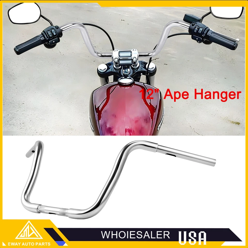For Harley FLS FX Softail Heritage Road King 12 in Ape Hanger Handlebar 1 1/4"  - Image 2 of 4