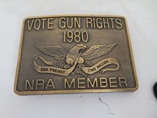 Vintage 1980 Vote Gun Rights NRA Member Belt Buckle Project Two Million Brass