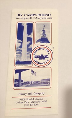 Cherry Hill Campcity RV Campground Washington DC 1986 Map Brochure Guide F4