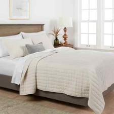 Threshold Velvet Quilt Full Queen Cream Channel Stitch Bedspread OEKO-TEX