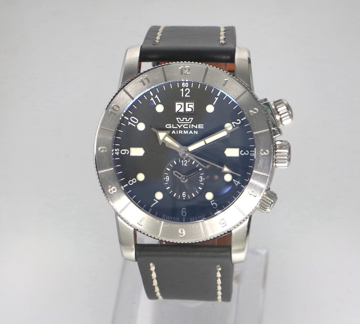 Glycine Airman GMT 42mm GL0150 Big Date Black Men's Swiss Quartz