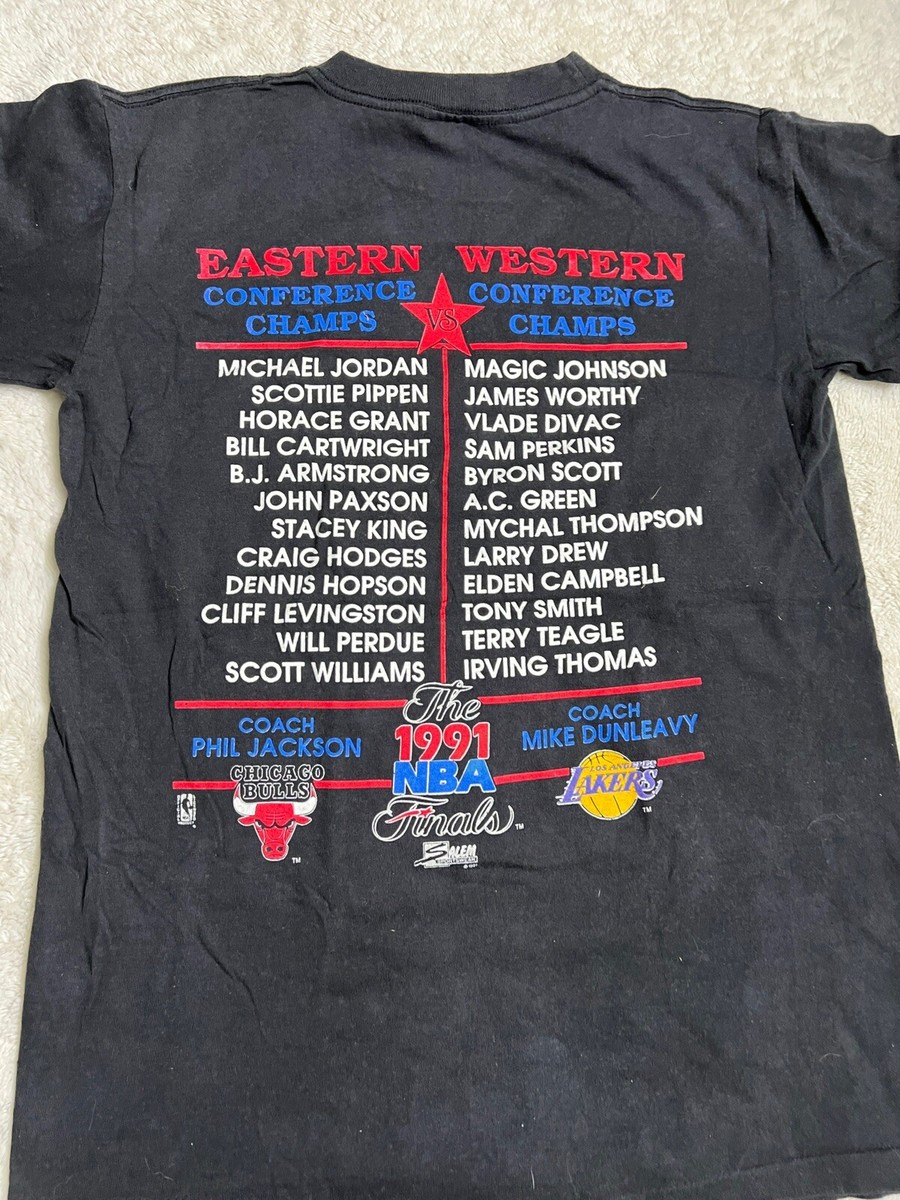 ウェア 1991 NBA BULLS LAKERS JORDAN JOHNSON XL Vintage 1991 NBA Finals Bulls Vs Lakers Michael Jordan and