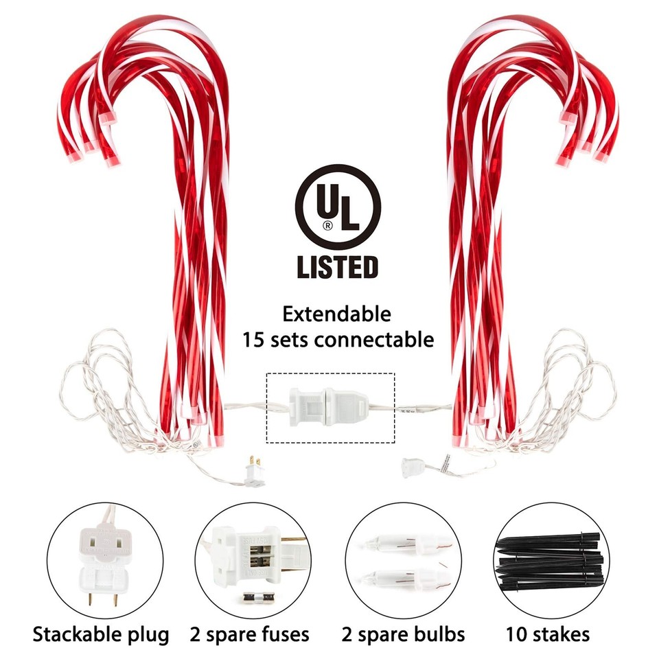 10 Pack Christmas Candy Cane Lights Outdoor Waterproof Pathway Lights ...