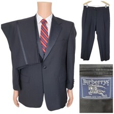 Burberry 2 Piece Tuxedo Mens 41S Black Suit Jacket Coat Pants 35x26.5 Vintage