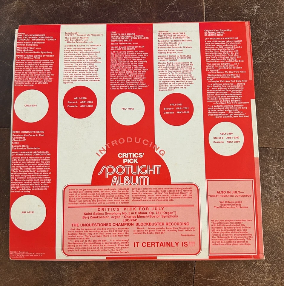 (USED) RCA RED SEAL JULY, 1977 PROMO SAMPLER-M1977LP WEBER/BERIO CONDUCT VG+ - Image 2 of 4