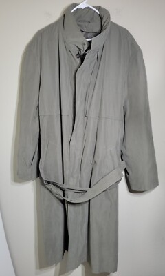 Lodon Fog Trench Coat Mens Gray Rain Overcoat Removable Lining Belted L 44 