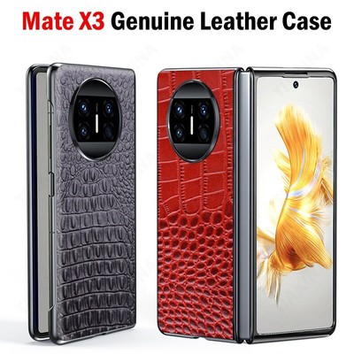 Genuine Cow Leather Cover for Huawei Mate X3 Crocodile Ostrich Texture Back Case