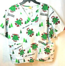 Mr Men  Little Miss Ladies Scrub w/Xmas Trees , Elastic Back Size L