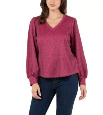 Fever Ladies' Rib Knit Top, Dark Pink, XXL