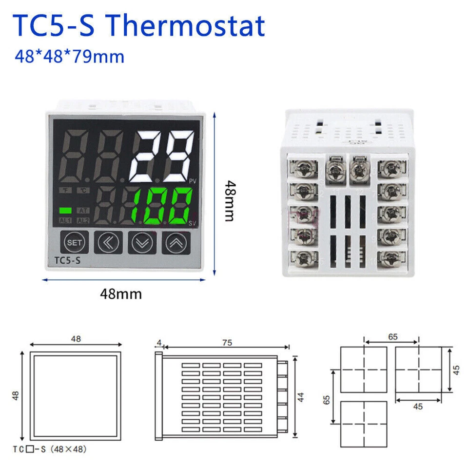 AC100-240V цифровой контроллер температуры 0 ~ 1370 °C термостат реле выход 10A - Изображение 2 из 4