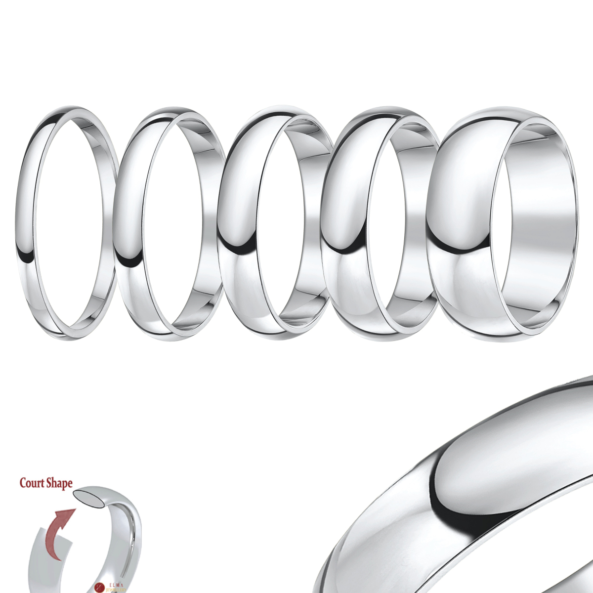 Anillo de boda de paladio en forma de corte sólido y marcado en forma de comodidad