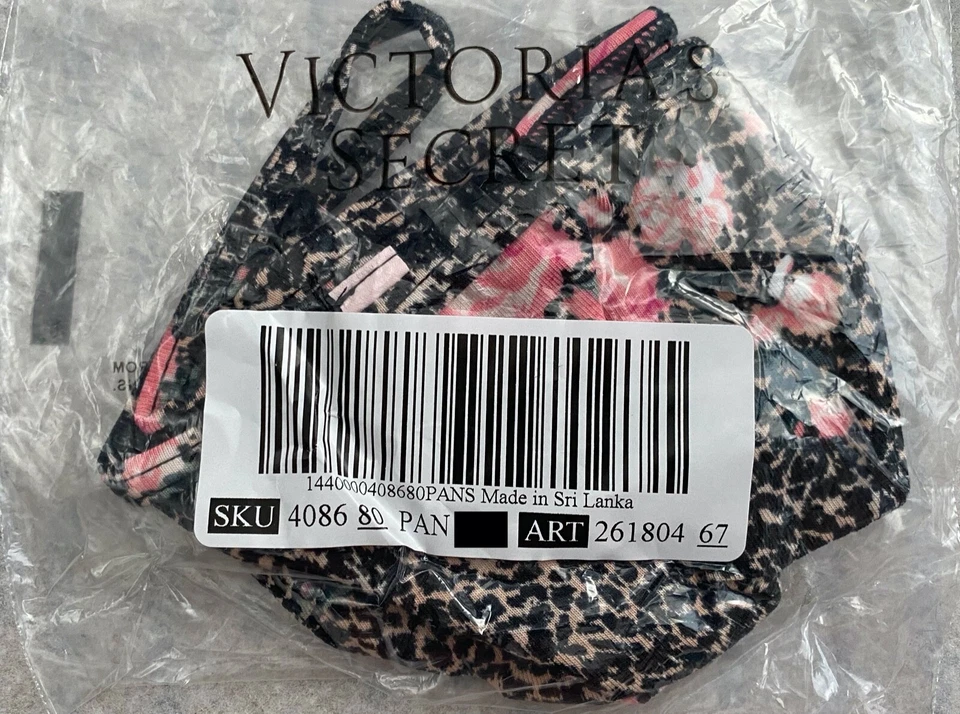 Victoria's Secret V String Panty New Black Floral Leopard Cotton S M L XL - Image 3 of 3