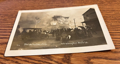 Rare Posted 1910 Blue Lake CA View of Fire RPPC Real Photo Postcard Seely Bros.