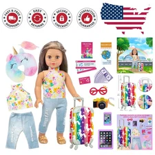 Charming Travel Suitcase Set with 24 Fashion Accessories for 18-Inch Dolls