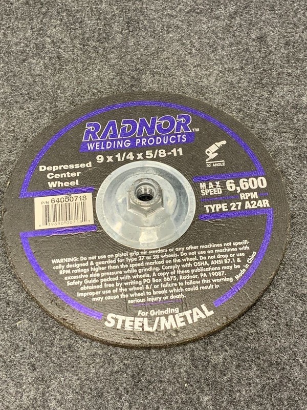 RADNOR 64000718 Aluminum Oxide Type 27 Grinding Wheel 9" X .25" X 5/8" - 11"