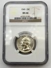 1945-P Washington Silver Quarter 25C NGC MS66 BU UNC Philadelphia US Coin BM1