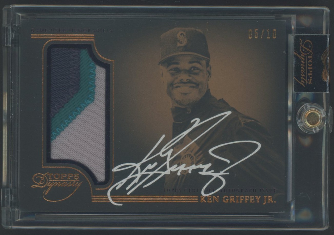 2014 Topps Dynasty Ken Griffey Jr HOF GU 3-Color Patch ON CARD AUTO 5/10