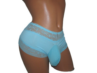 Blue Bikini SISSY POUCH PANTIES Crossdress for Men Sz 26 46 L