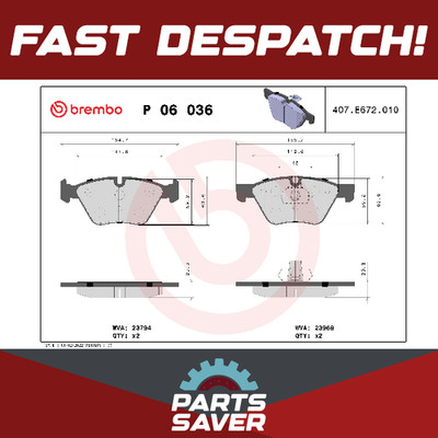 Brake Pads Set fits BMW 318 E90, E91 2.0 Front 05 to 12 N46B20B Brembo Quality