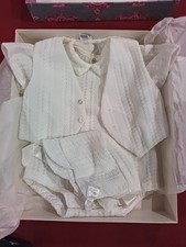 VINTAGE Madonna Boys Christening 3 Piece Set W/ Sweater  3 Extra Hats