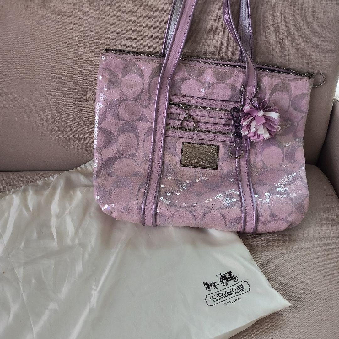 COACH Poppy Y2k Beautiful Rare Tote Bag Metallic Pink Sequins Auth