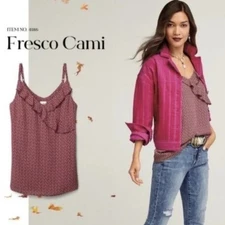CABI Fresco Cami Ruffled Neckline Burgundy Taupe Sz M #4186 NWOT