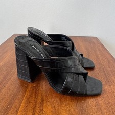 Alice  Olivia Peggie Black Croc-Embossed Leather Block Heel Sandal