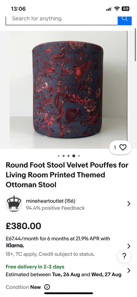 Footstool/pouffe Mineheart Back To Nature, Red & Grey 38x43cm BRAND NEW £380 RRP - Image 3 of 4