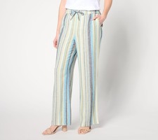Denim  Co. Regular Naturals Striped Linen Blend Wide Leg Pant Soft Khaki Mult L