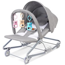 HKAI Rocking Baby Bouncer with Canopy, 2-Mode Rocking Rolling Infant Seat, ...