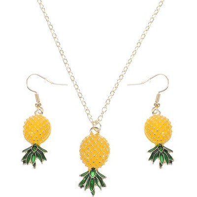  3 Sets Halsketten Ohrringe Statement-Ohrringe Damen Oversie Down Ananasohrringe