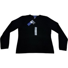 Vintage Charter Club Petite Ultrafine P/S Merino 100 Wool Woolmark Black Sweater