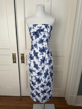 Mable Floral Strapless Sheath Midi Dress Womens Size Medium Blue White Party