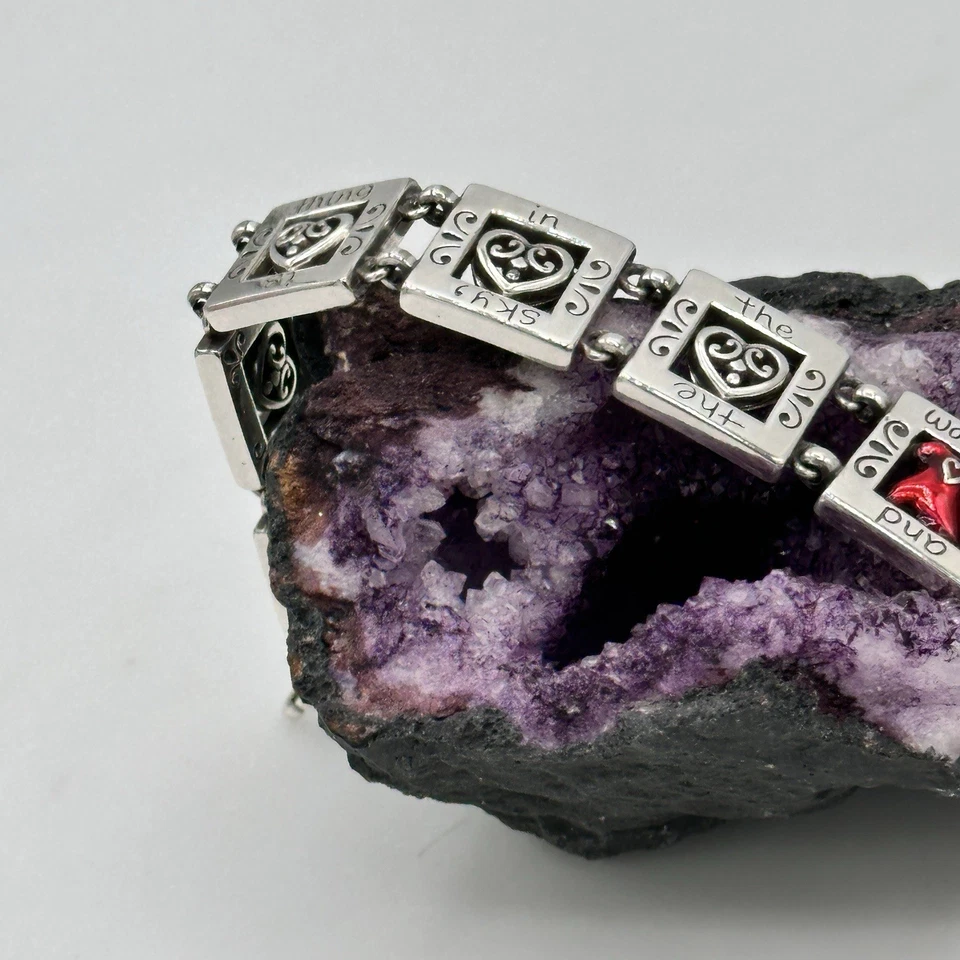 "Brazalete Brighton Calliope Go vestido rojo corazón eslabones cuadrados placa de plata 7-8""" Foto 3 de 4