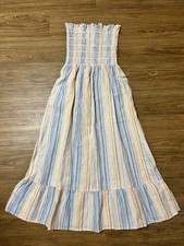 REFORMATION Marbella Stripe Strapless Bermuda Smocked Maxi Linen Dress Lagenlook