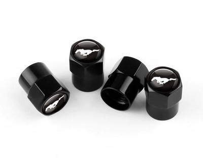 Compatible with Ford Mustang 4Pcs Tire Valve Stem Caps Black Anodized Aluminum