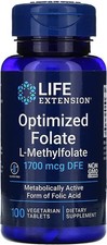 Optimized Folate L-Methylfolate 1700mcg - 100 Veg Tabs Life Extension