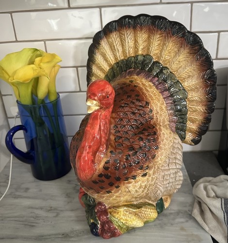 Retired Mark Roberts Ceramic Hand-painted Thanksgiving Turkey Centerpiece 14”