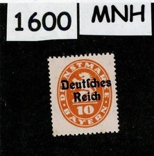 MNH stamp  Sc 053  German Republic Bavaria Bayern 1920 Overprint     #1600