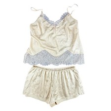Victorias Secret Satin Lace Cami Shorts Pajama Set Champagne Gold Womens XS