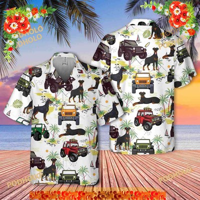 Doberman Hawaiian Shirt, Car Hawaiian Shirt, Doberman Dog