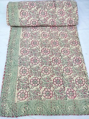 Kantha Quilt Gudari King Size Handblockdruck Baumwollüberwurf Decke Tagesdecke