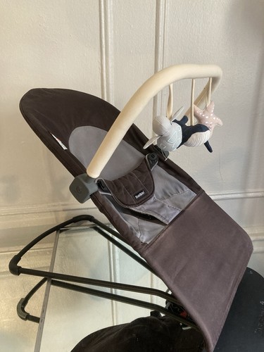 Baby Bjorn Soft Bouncer - Black/Gray w/Toy Bar, clean and ready to use