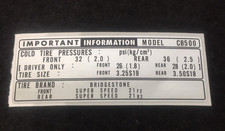 CB500F CB500 QUATRE CB500/4 1971-1973 AUTOCOLLANT D'INFO SUR LES PNEUS