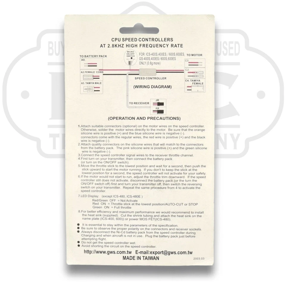 GWS GS-400 J Speed Controller with Brake Hobby RC - Image 2 of 4
