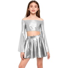 Kids Girls Suit Shiny Outfit Hip Hop Set Jazz Streetwear Disco Holiday Latin