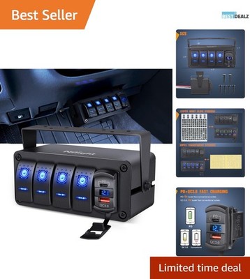 4 Gang Rocker Switch Box with PD Type C & QC 3.0 USB Charger - Waterproof Design