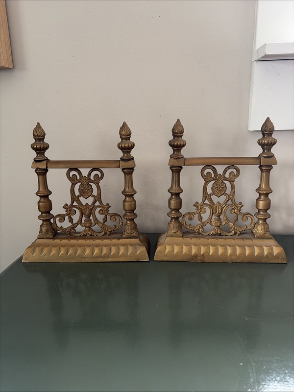 Pair Of Antique Brass Fireplace Andirons