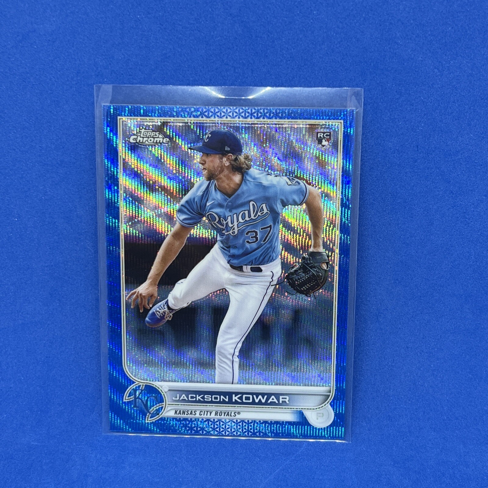 2022 TOPPS CHROME #188 JACKSON KOWAR ROOKIE RC BLUE WAVE REFRACTOR /75 Royals